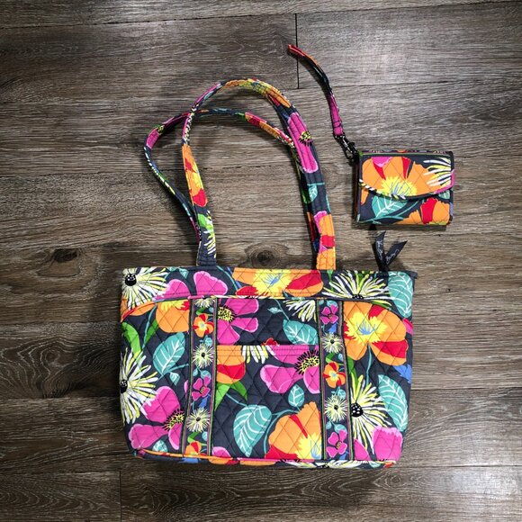 Vera Bradley Medium Tote Purse Bag with Trifold Wallet Jazzy Blooms Retired 2013 - Picture 3 of 10